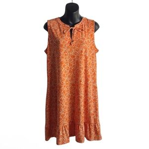 Michael Kors Orange Sleeveless V-Neck Sundress Ruffle Tie Floral - Size M